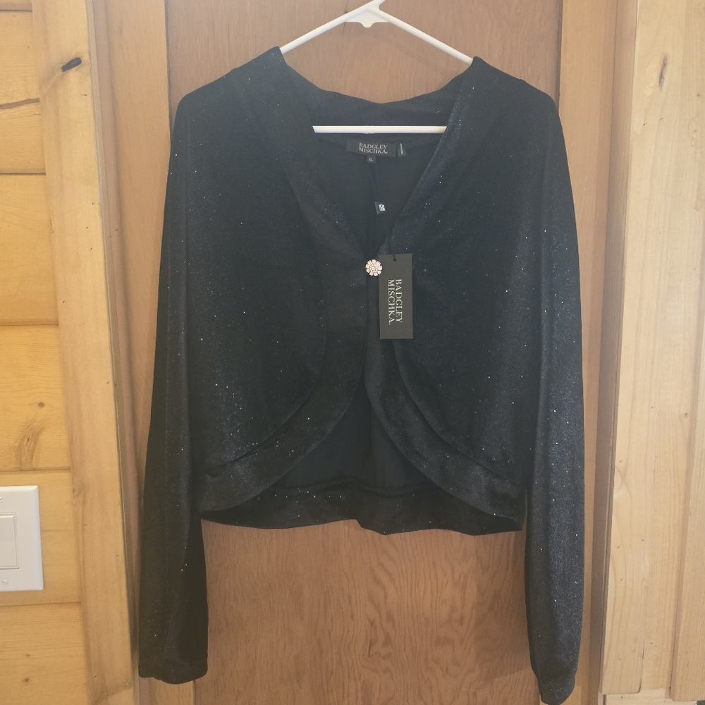 New with tags Badgley Mischka XL sparkly velvety open front short jacket